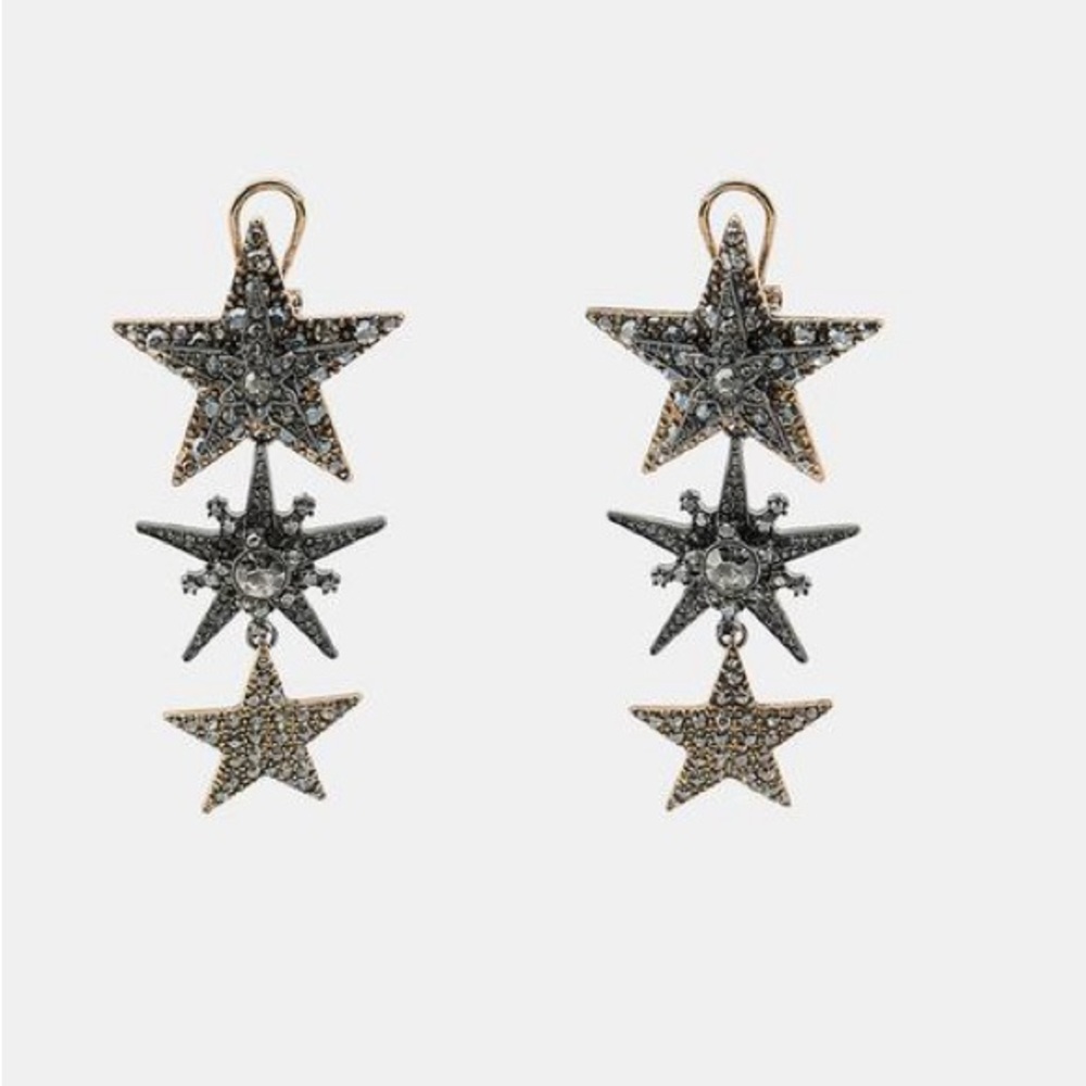 NWT. Zara Anthracite Grey Metal Sparkly Dangle Earrings.